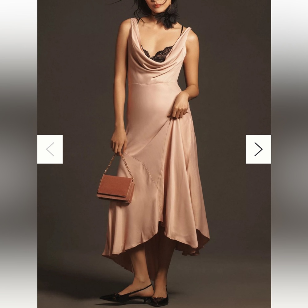 By Anthropologie Cowl-Neck Asymmetrical Twofer Slip Dress